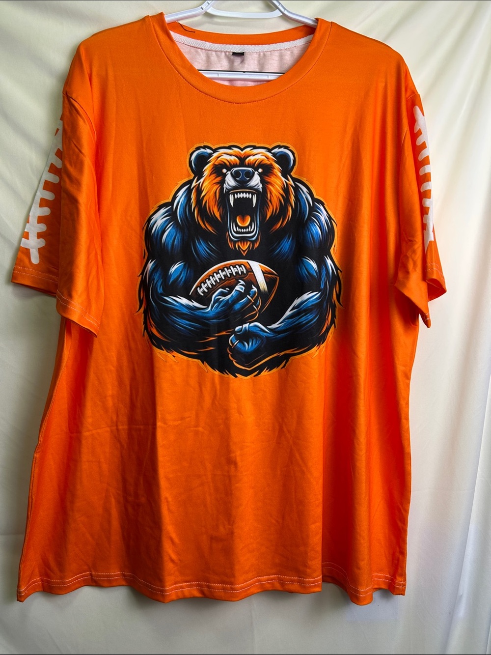 Men's Orange Short Sleeve Graphic T‑Shirt with Bear Football Print